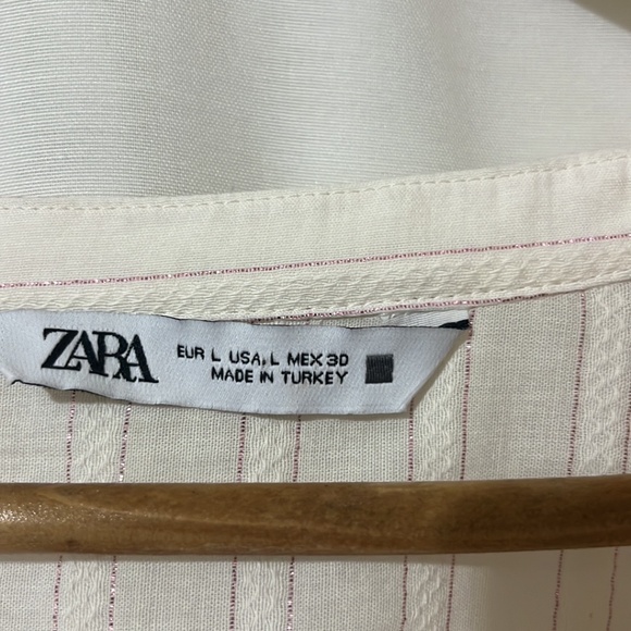 Zara Cream Pink Glitter Pin Striped Top - Picture 2 of 4